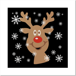 Smiling Christmas Reindeer In The Snow Posters and Art